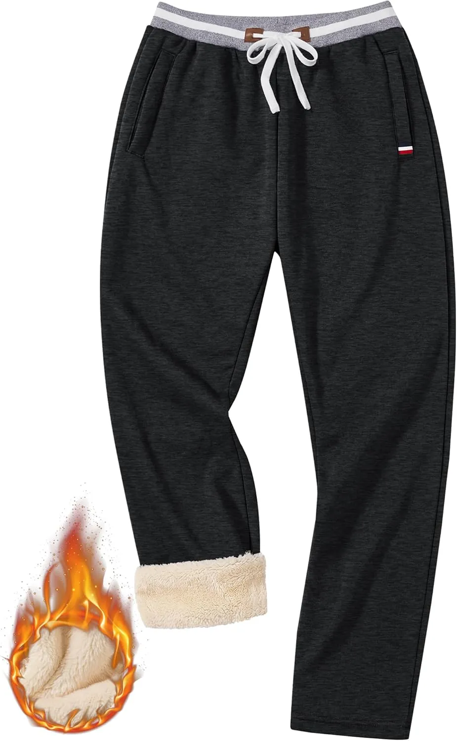 Mens Winter Fleece Joggers Sherpa Lined Sweatpants Active Running Pants Open Bottom (S-XXL)