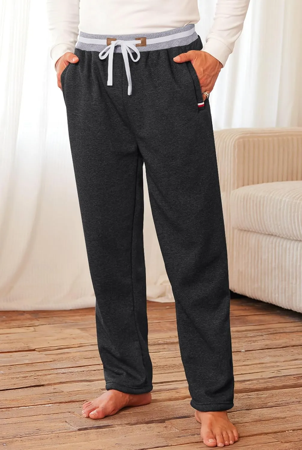 Mens Winter Fleece Joggers Sherpa Lined Sweatpants Active Running Pants Open Bottom (S-XXL)