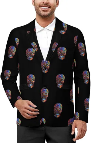 Mexicana Sugar Skull Men's Blazers Jacket Slim Fit Business Sport Coat Two Buttons Casual Suit Jacket for Work Party