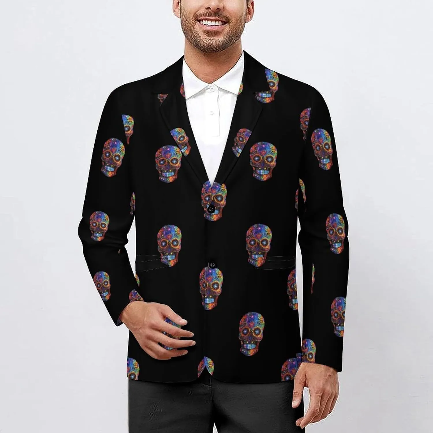 Mexicana Sugar Skull Men's Blazers Jacket Slim Fit Business Sport Coat Two Buttons Casual Suit Jacket for Work Party