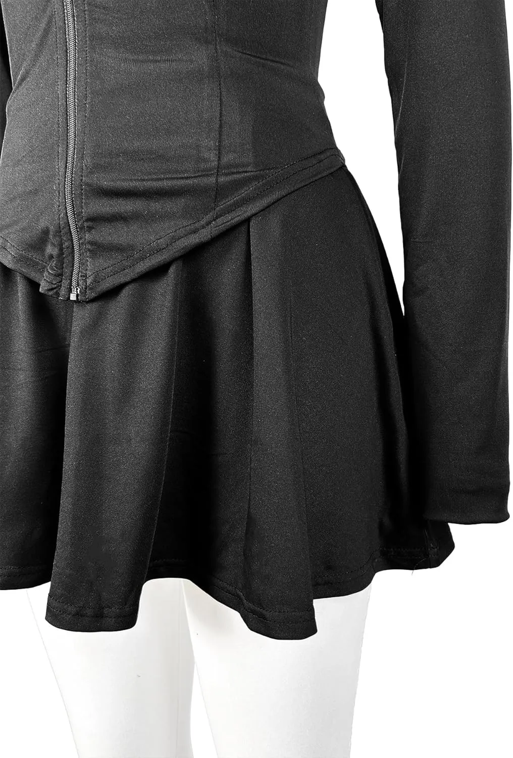 Molilove Sexy 2 Piece Skirt Sets for Women Long Sleeve Zipper Jacket Pleated Mini Dress with Shorts Tennis Workout Outfits