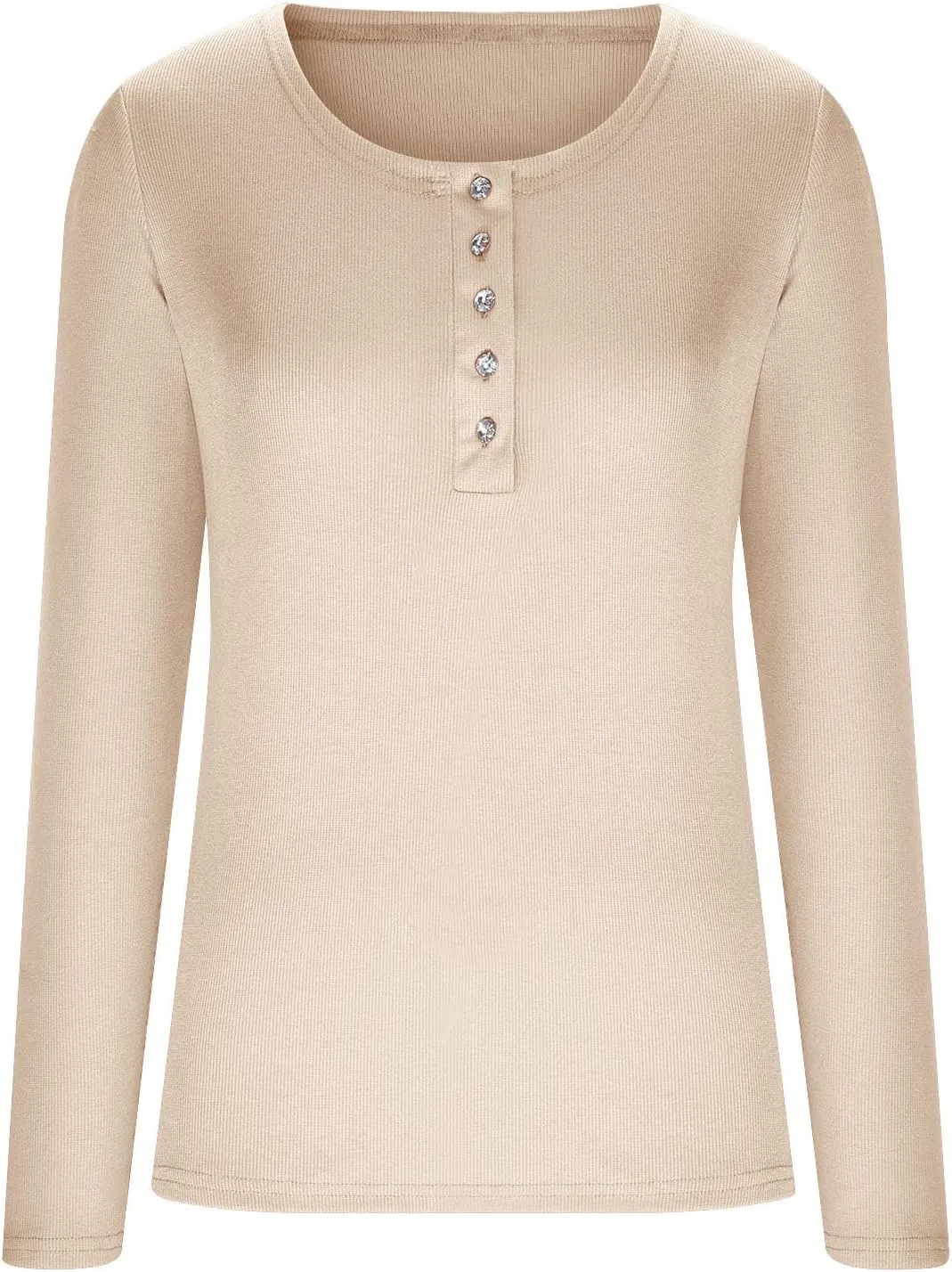 NATHGAM Women's Fall Long Sleeve Henley Tshirts Button Ribbed Knit Slim Fit Casual Basic Tops Blouse V Neck Pullover Shirts