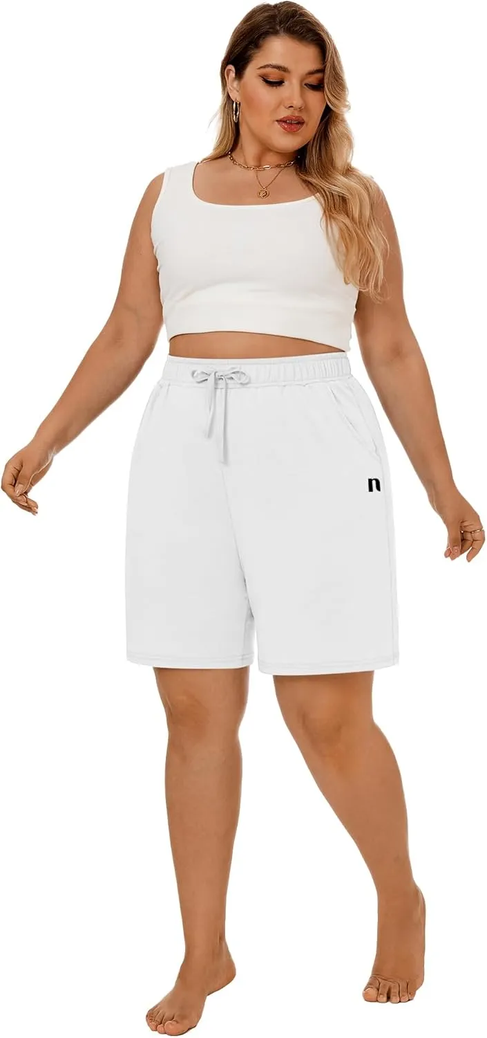 Neer 3 Pack Plus Size Women's Bermuda Shorts Cotton Drawstring High Waisted Casual Athletic Sweatpants Shorts with Pockets