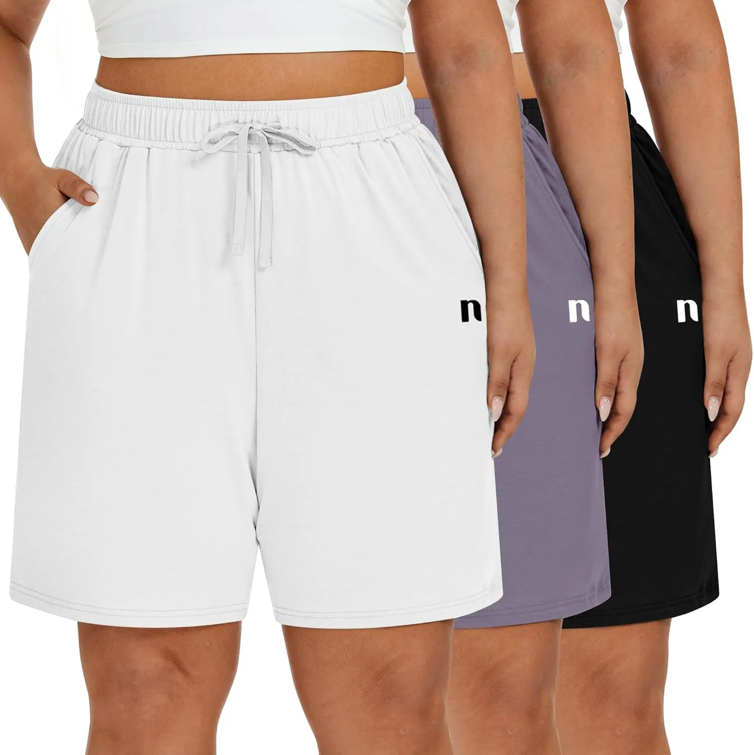 Neer 3 Pack Plus Size Women's Bermuda Shorts Cotton Drawstring High Waisted Casual Athletic Sweatpants Shorts with Pockets