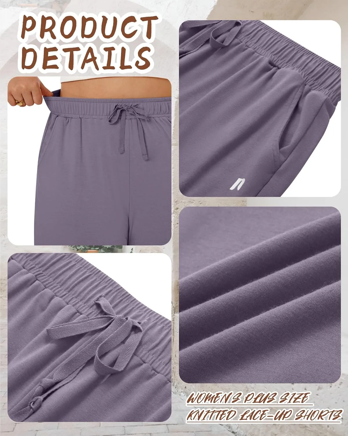 Neer 3 Pack Plus Size Women's Bermuda Shorts Cotton Drawstring High Waisted Casual Athletic Sweatpants Shorts with Pockets