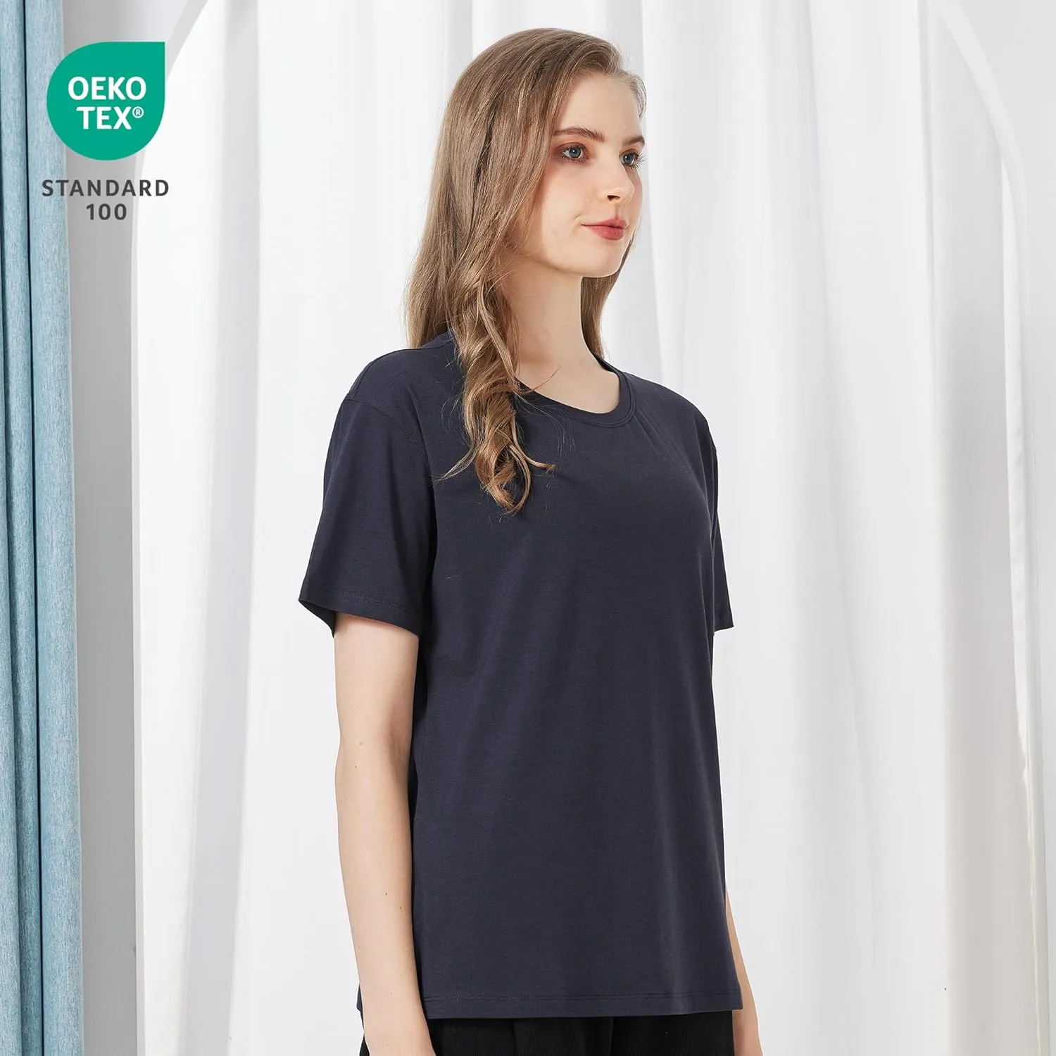 netdraw Women's Ultra Soft Bamboo Viscose T-Shirt Loose Fit Crew Neck Casual Lounge Comfy Cotton Sleep Pajama Tops
