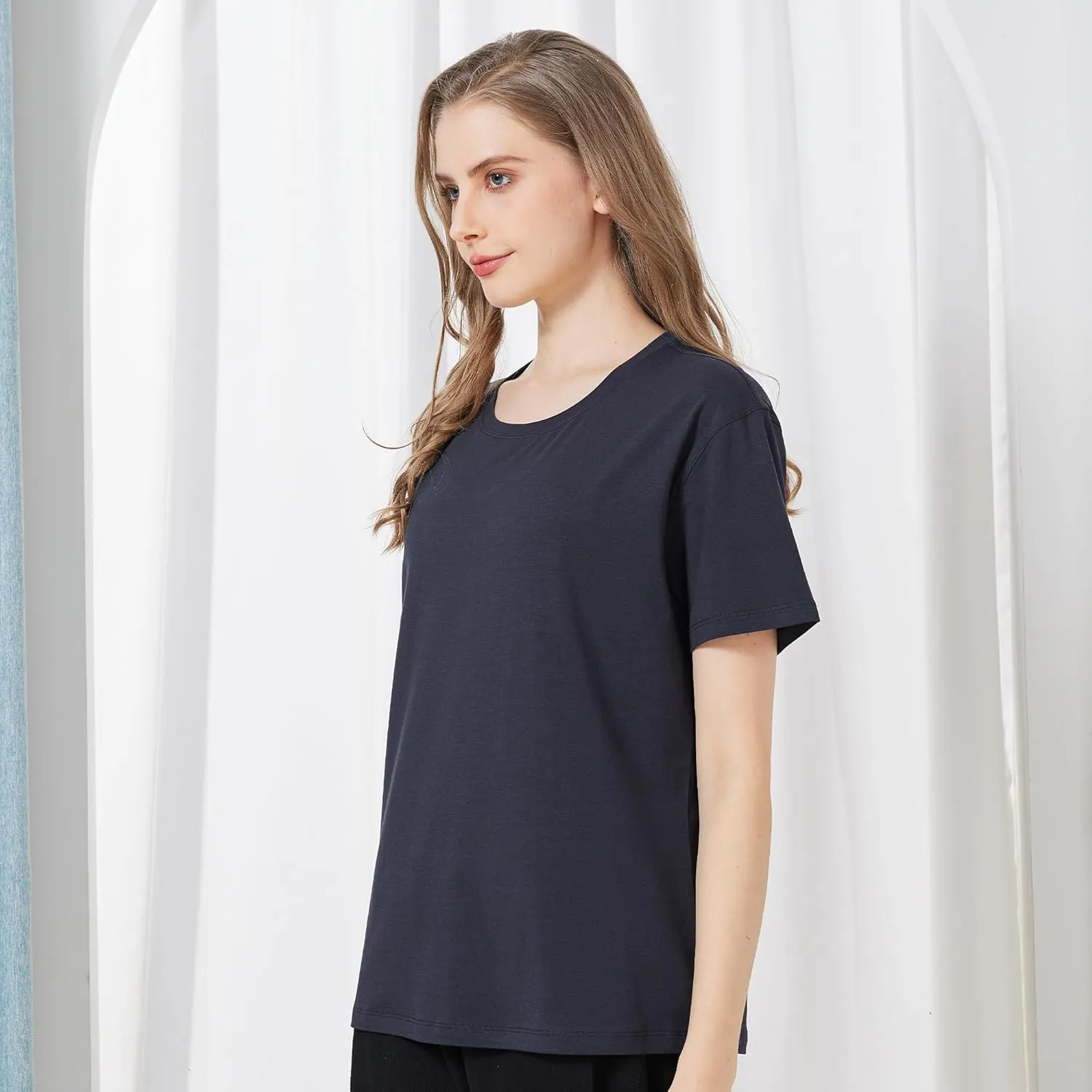 netdraw Women's Ultra Soft Bamboo Viscose T-Shirt Loose Fit Crew Neck Casual Lounge Comfy Cotton Sleep Pajama Tops