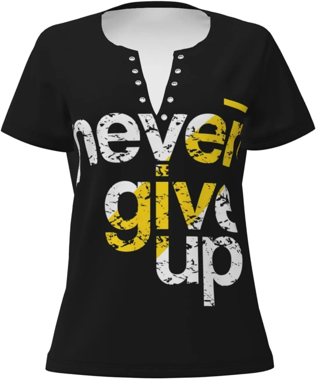 Never Give Up Womens Deep v Neck T-Shirts Short Sleeve Shirts Casual Tee Tops Slim Fit T-Shirt