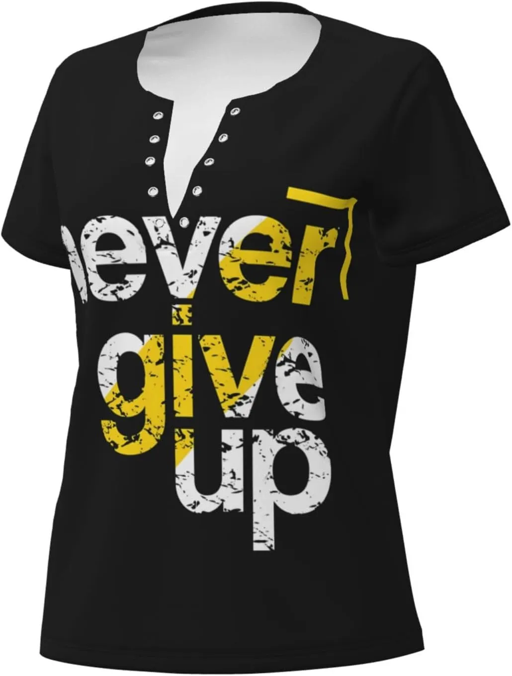 Never Give Up Womens Deep v Neck T-Shirts Short Sleeve Shirts Casual Tee Tops Slim Fit T-Shirt