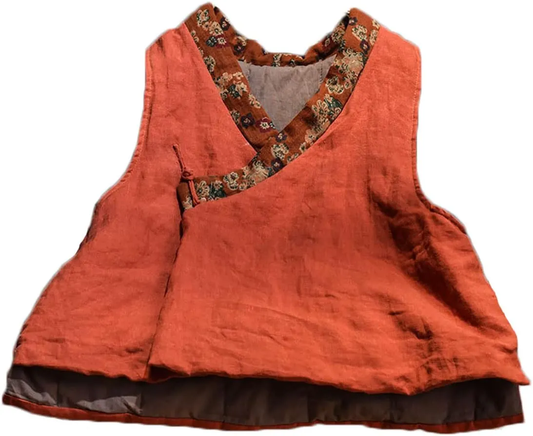 NFYM Women's Outerwear Vest Quilted Unique Cotton Linen Retro Vintage Sleeveless Padded Jacket