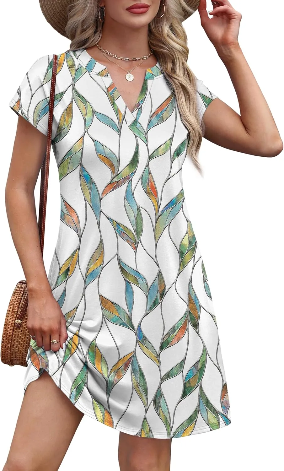 OFEEFAN Summer Dresses for Women Beach Cover Ups for Women with Pockets V Neck Swimsuit Loose Fit