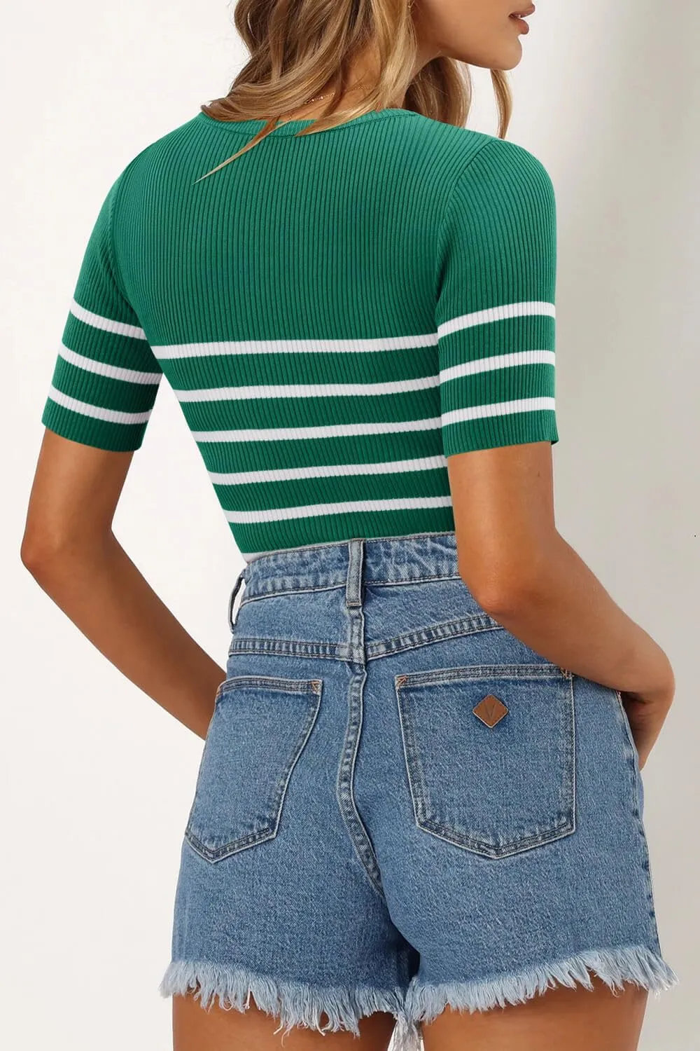 ONLYSHE Womens Short Sleeve T Shirts Summer Crewneck Tops Ribbed Knit Slim Fit Shirt Casual Basic Tees Tops