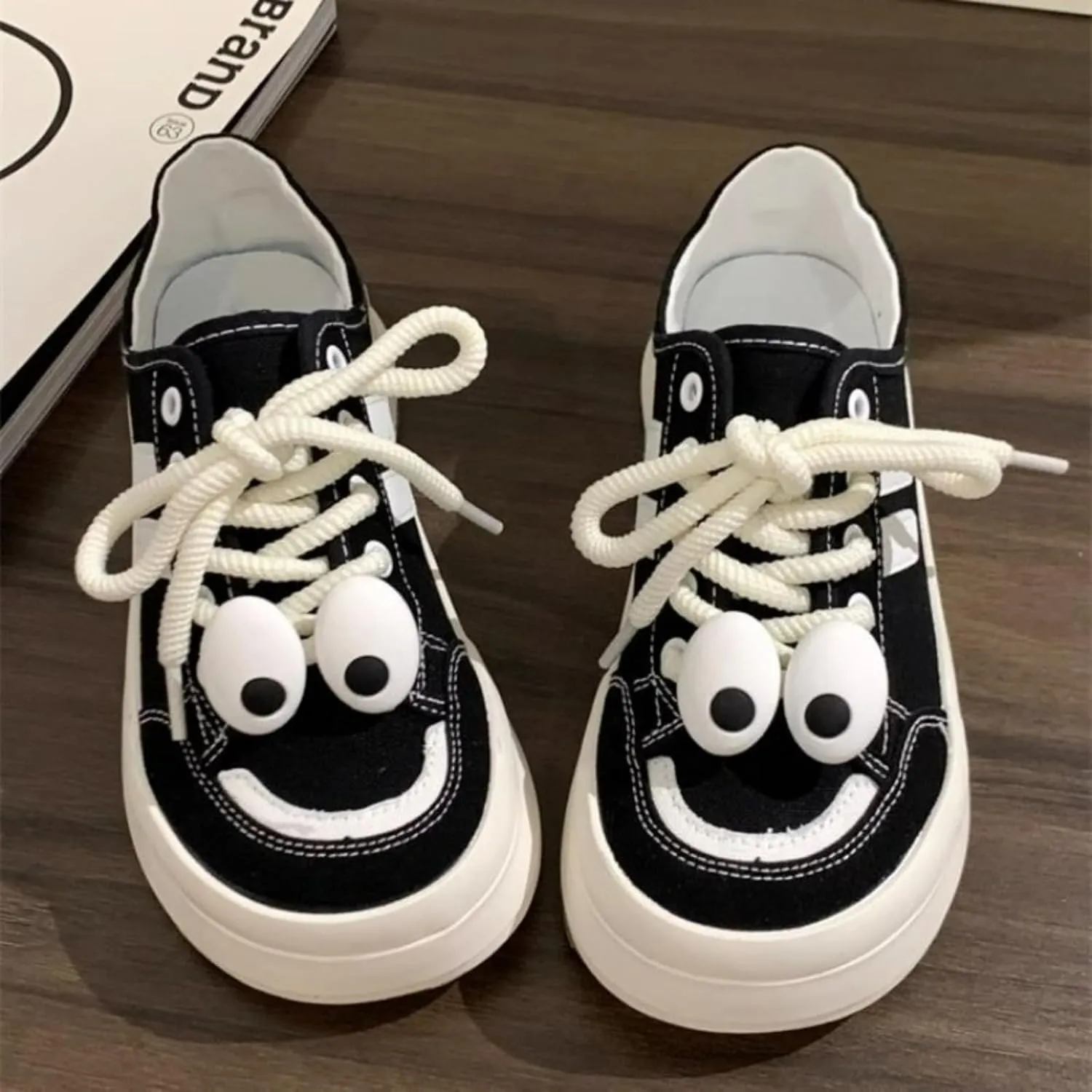 Open-Back Canvas Slip-ons Walking Cute Sneakers for Women Lace-Up Thick Sole Height Increase Walking Cute Shoes