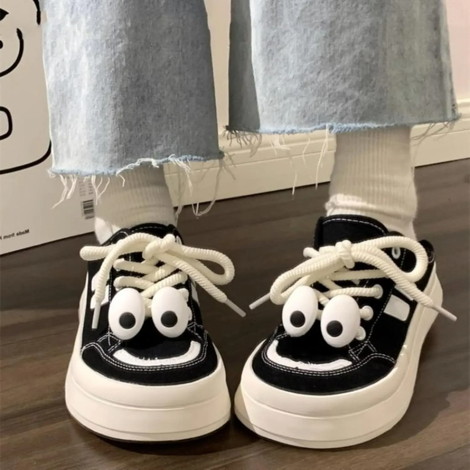 Open-Back Canvas Slip-ons Walking Cute Sneakers for Women Lace-Up Thick Sole Height Increase Walking Cute Shoes