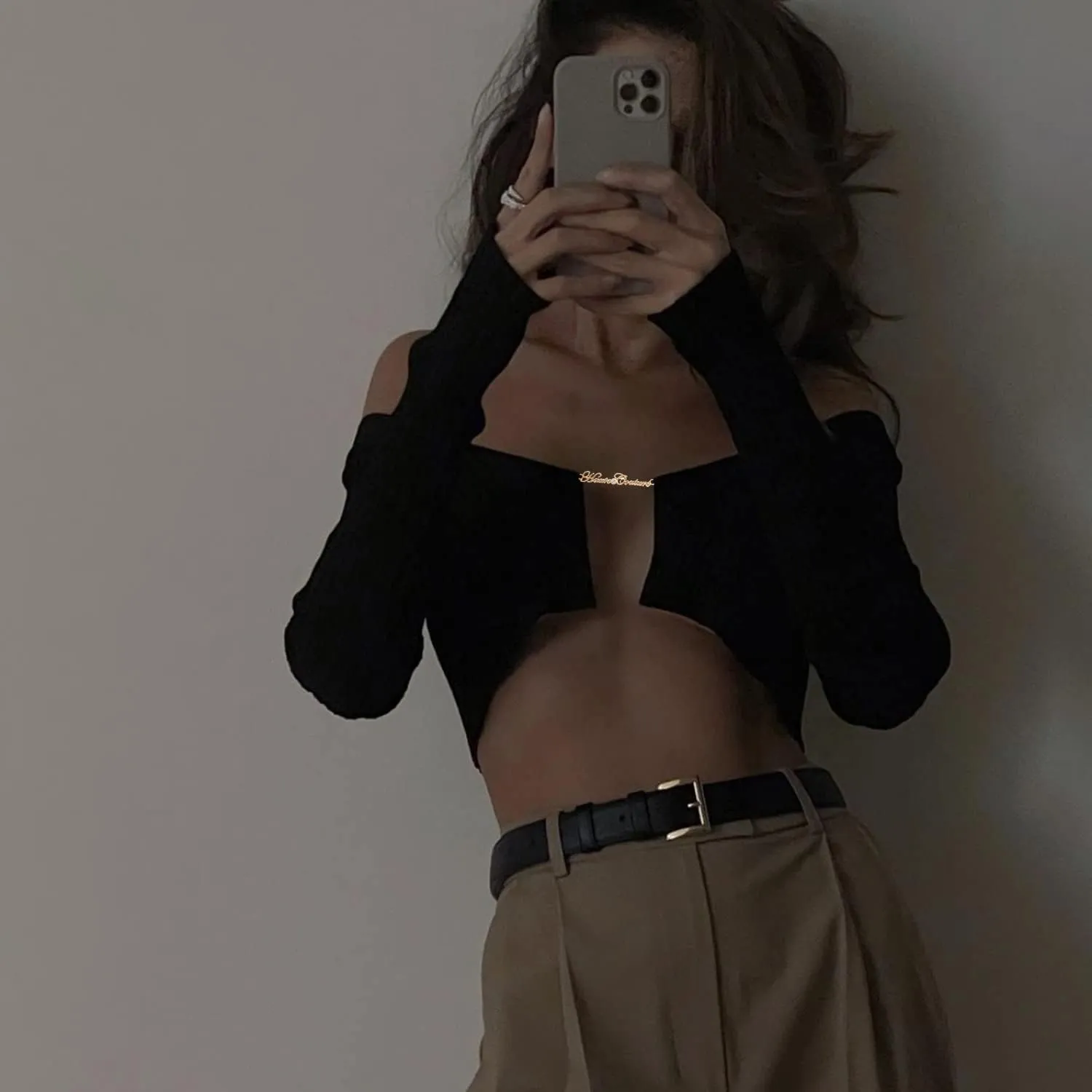Open Front Knitted Cropped Cardigan for Women Sexy Lace Up Long Sleeve Crop Sweaters Chain Ribbed Shirts Tops