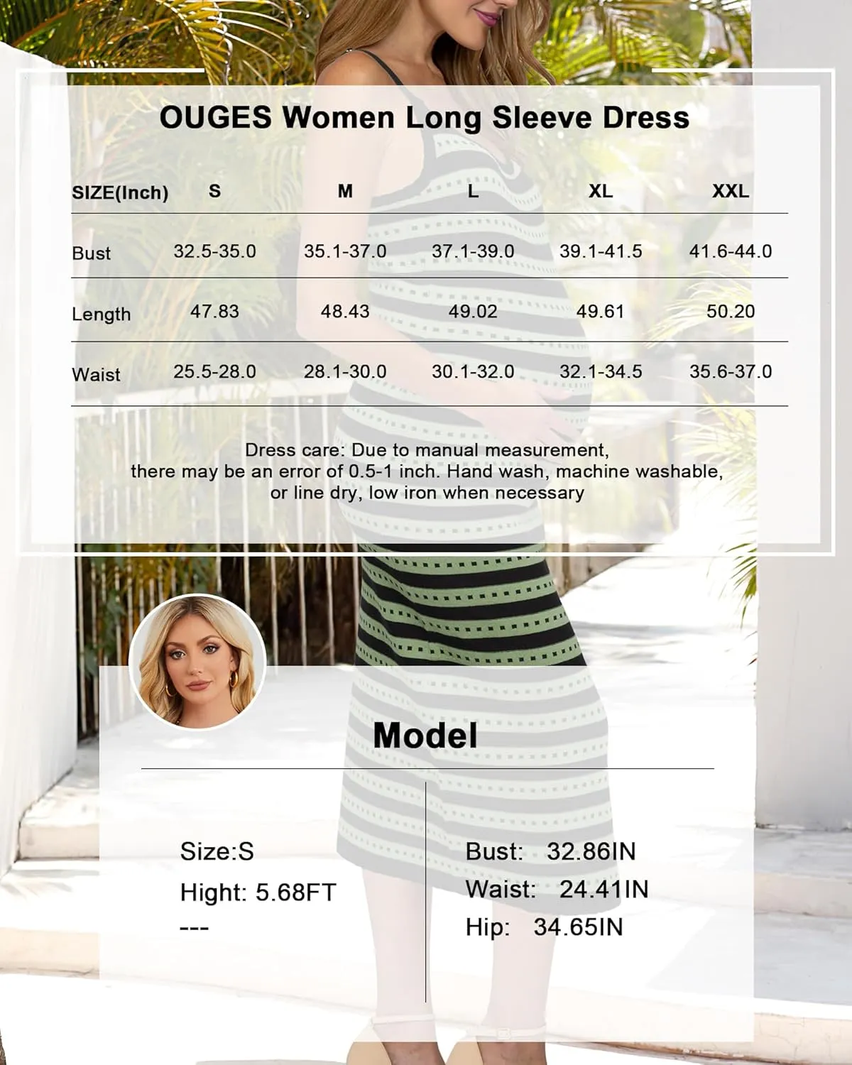 OUGES Womens 2025 Spring Maternity Striped Dress Spaghetti Strap Bodycon Knit Side Slit Midi Sweater Casual Dress