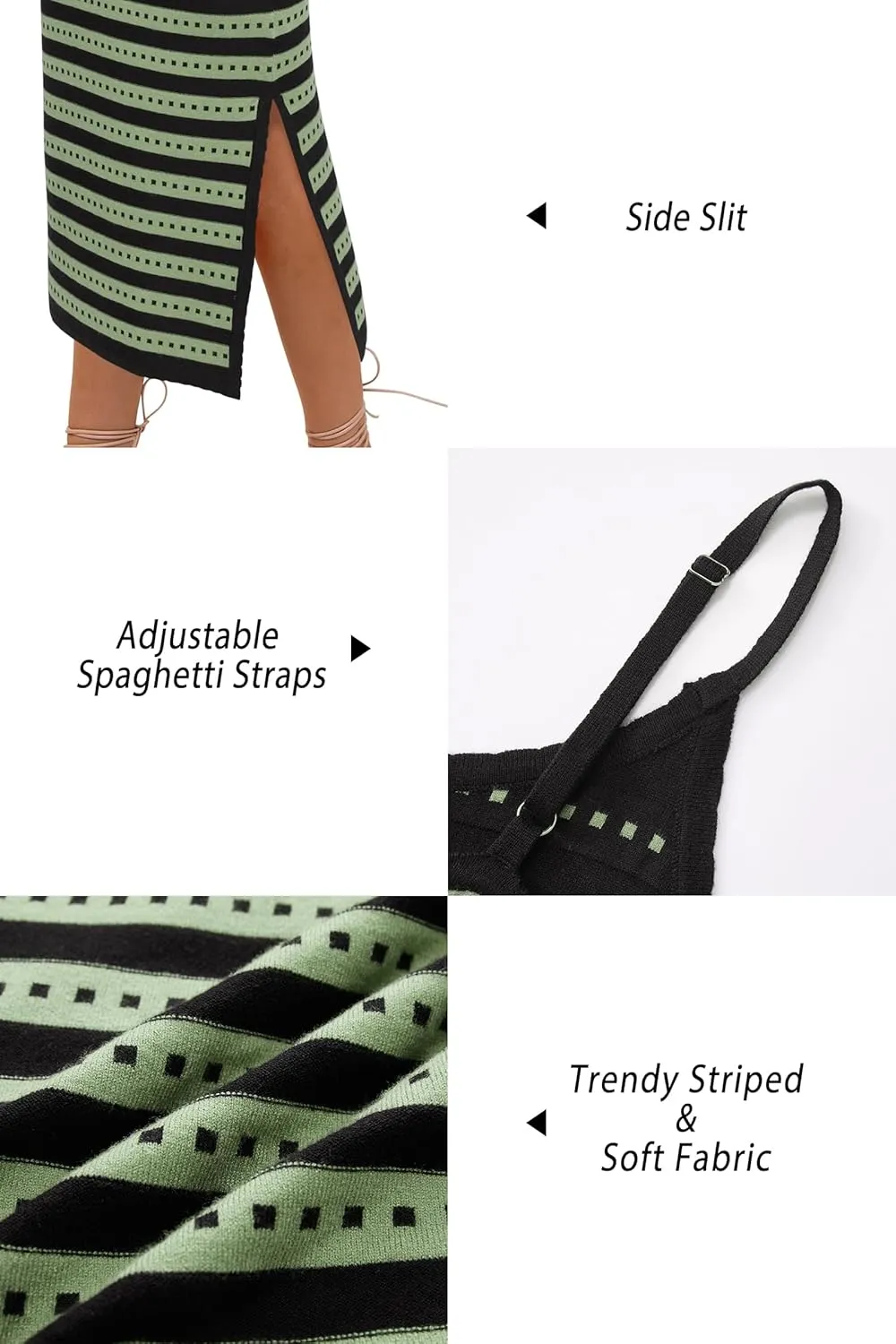 OUGES Womens 2025 Spring Maternity Striped Dress Spaghetti Strap Bodycon Knit Side Slit Midi Sweater Casual Dress