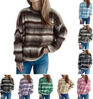 Oversized Color Block Sweaters for Women Dressy Casual Long Sleeve Crewneck Knitted Sweater Tops Fuzzy Pullovers