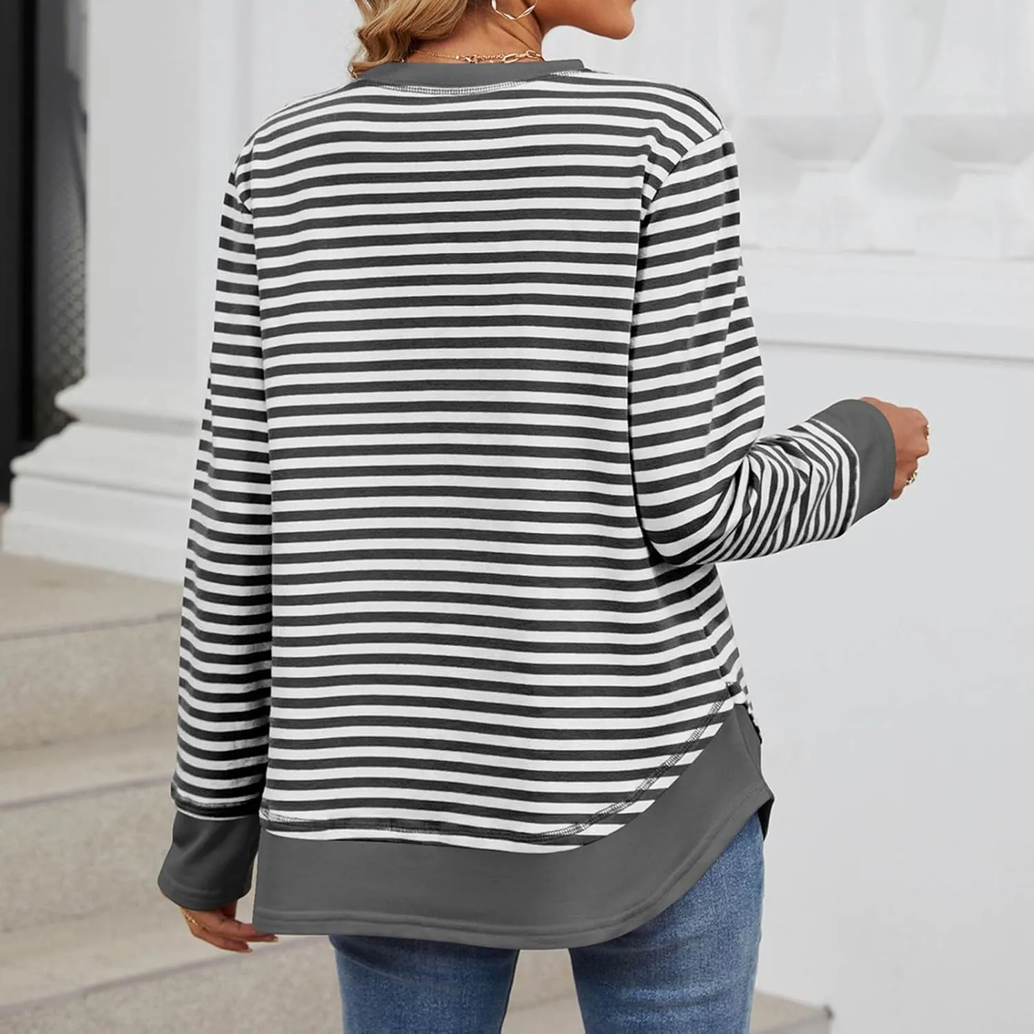 Oversized Sweatshirt For Women Striped Color Block Pullover Long Sleeve Crew Neck Blouses Tops Teen Girls Y2K Clothes