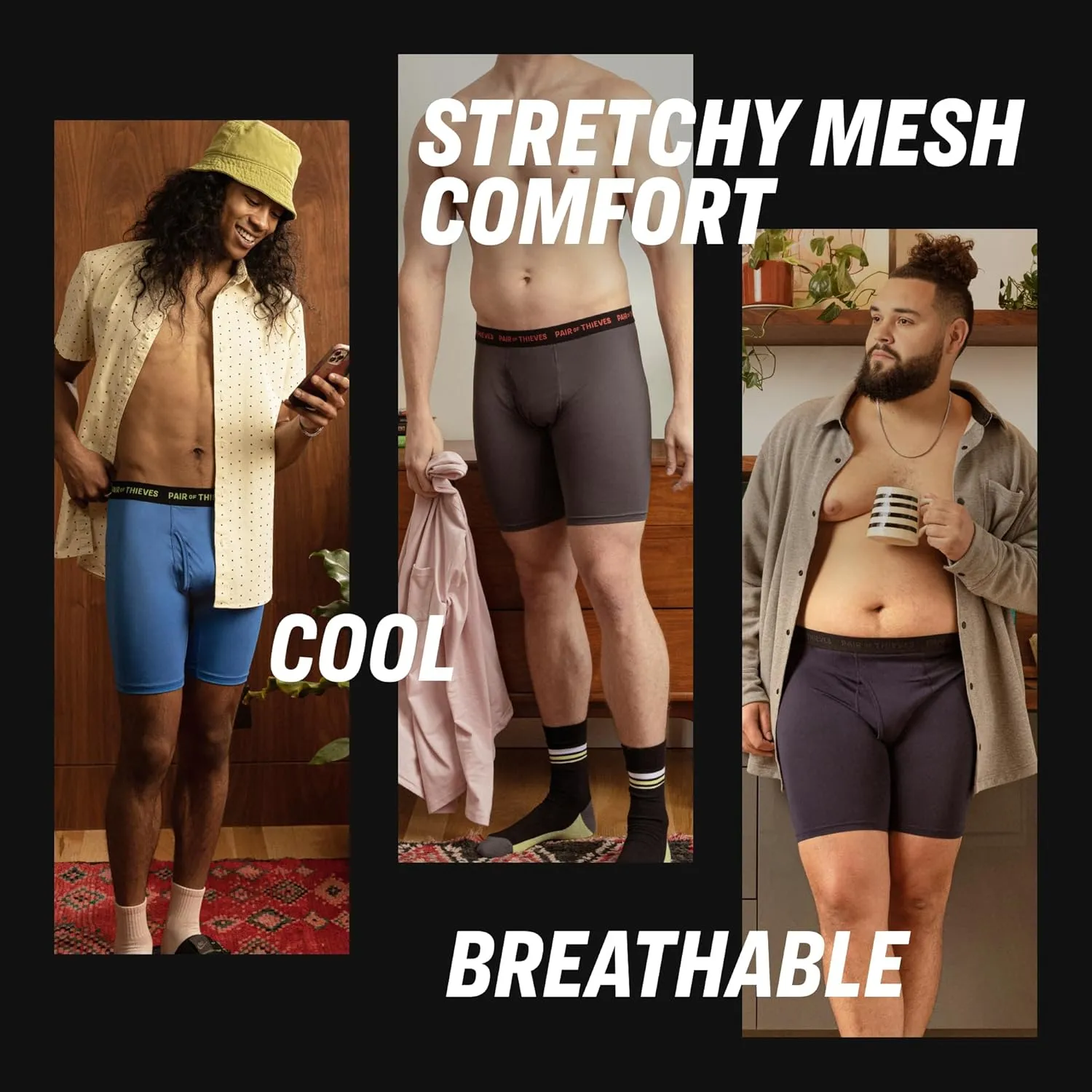 Pair of Thieves Super Fit Long Boxer Briefs for Men - Ultra Soft, Breathable, Quick-Dry Underwear 4-Way Stretch (2 & 3 Pack)