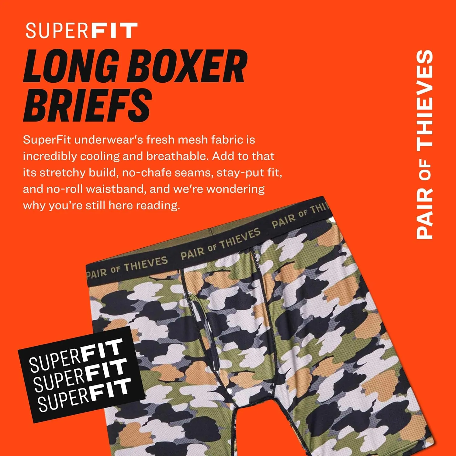 Pair of Thieves Super Fit Long Boxer Briefs for Men - Ultra Soft, Breathable, Quick-Dry Underwear 4-Way Stretch (2 & 3 Pack)