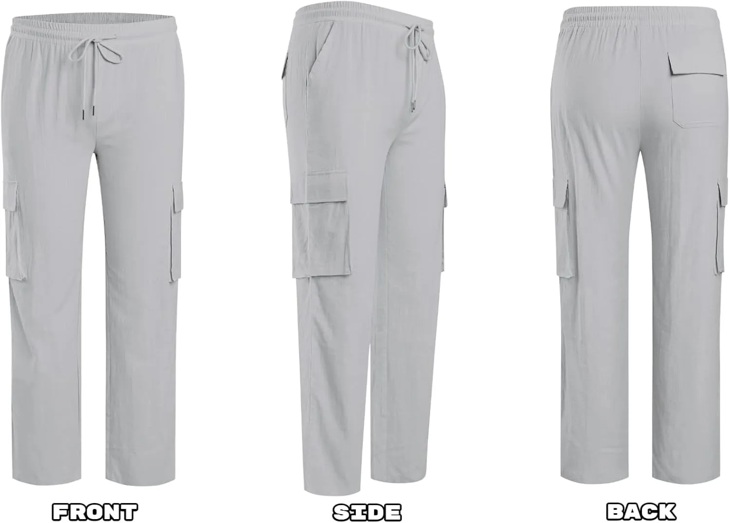 PASLTER Mens Linen Cargo Pants Lightweight Elastic Waist Drawstring Casual Loose Summer Beach Yoga Pants with Pockets