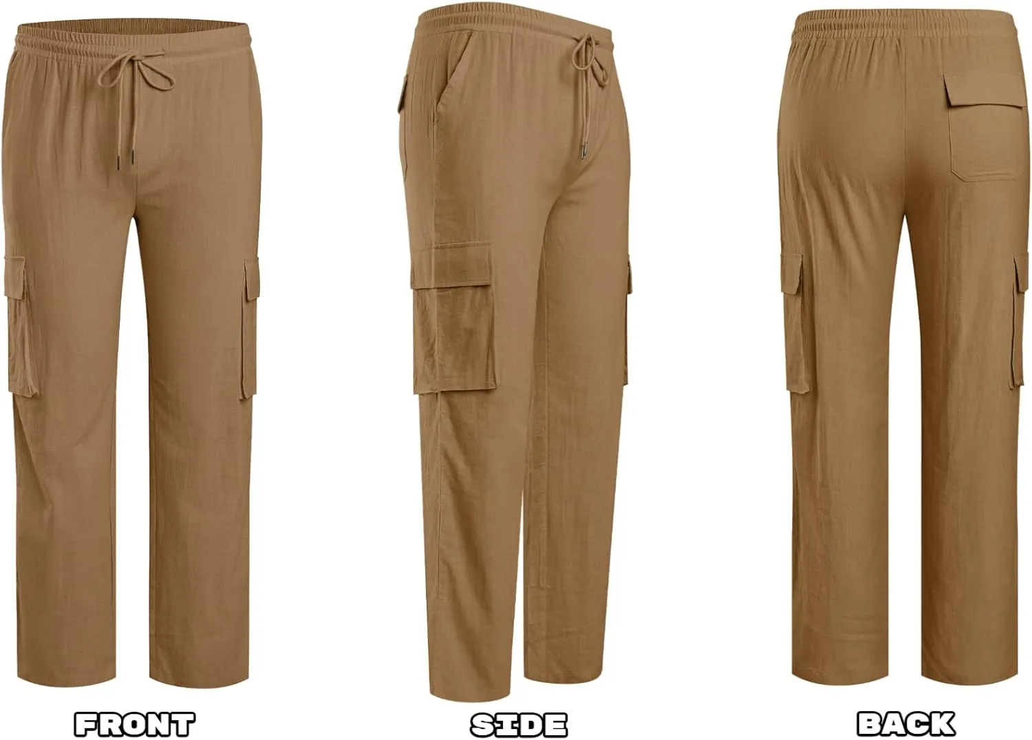 PASLTER Mens Linen Cargo Pants Lightweight Elastic Waist Drawstring Casual Loose Summer Beach Yoga Pants with Pockets
