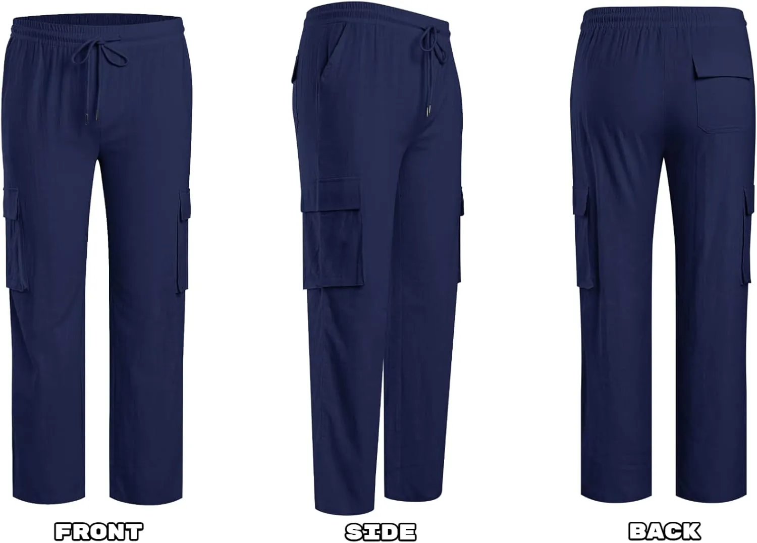 PASLTER Mens Linen Cargo Pants Lightweight Elastic Waist Drawstring Casual Loose Summer Beach Yoga Pants with Pockets