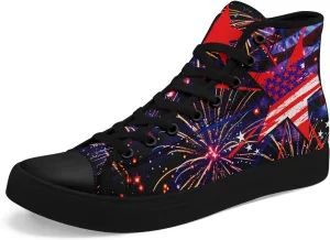 Patriotic Womens Mens Canvas Sneakers American Flag Stars High Top Fashion Tennis Shoes Lace Up Casual Walking Shoes