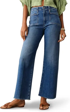 PHISOCKAT High Waisted Wide Leg Jeans for Women Stretchy Baggy Jeans Trendy Denim Pants with Pockets Dark Blue Size 10