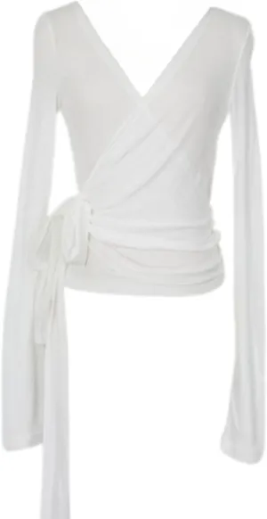 Pilates Wrap Top for Women, V Neck Long Sleeve Tie Top, Ballet Wrap Top Yoga Workout Wrap Blouse Balletcore