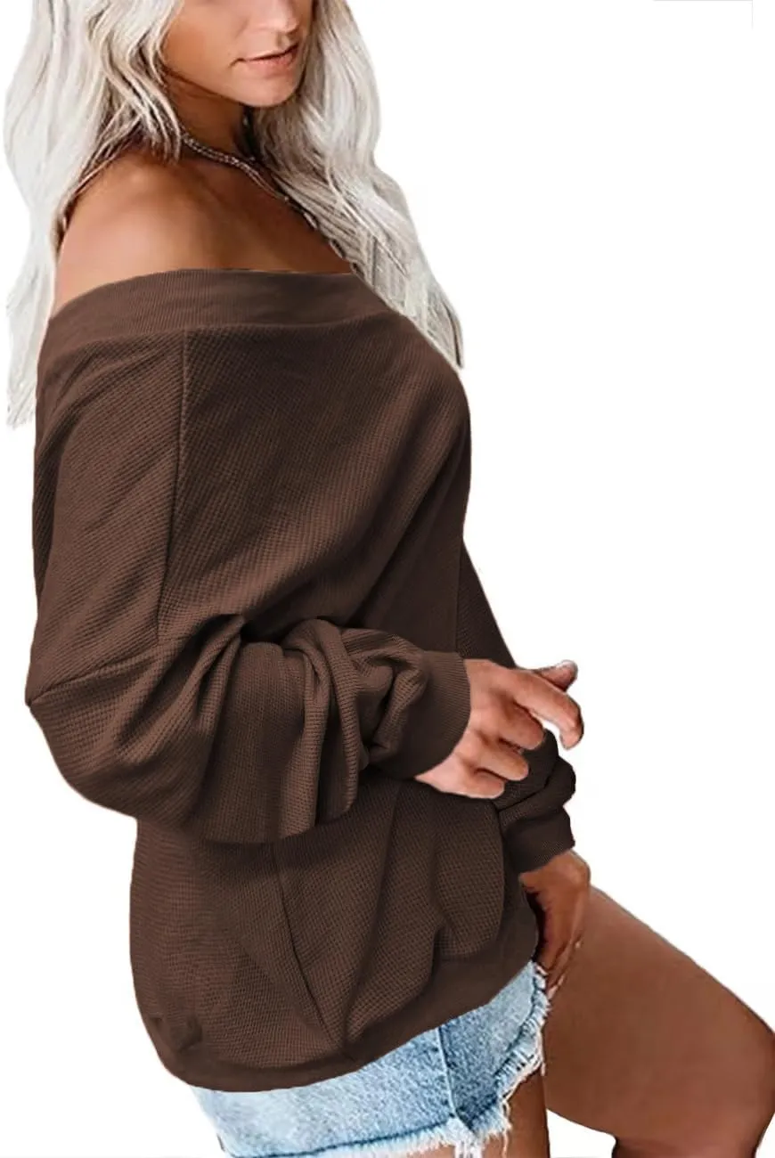 Plus-Size-Sweaters for Women Long Sleeve Waffle Knit V Neck Pullover Tops 1X-5X
