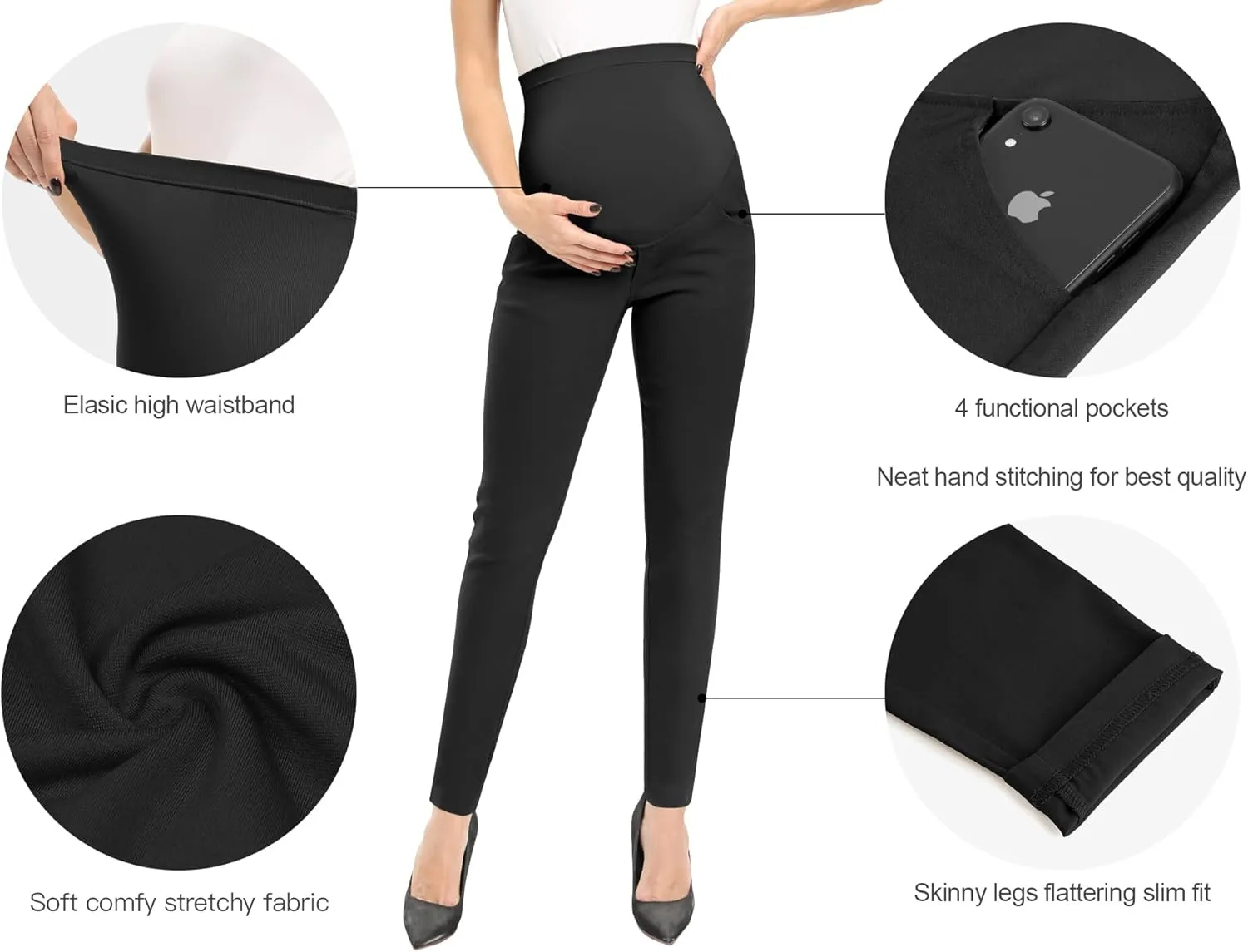 POSHGLAM Women's Maternity Skinny Pants Casual Slim Pull-on Comfy Stretch Pants