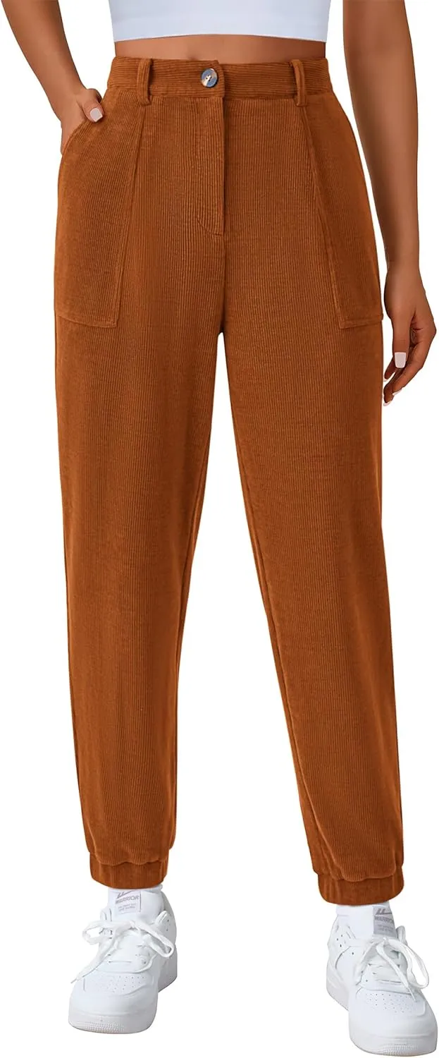PRETTYGARDEN Women's Dressy Casual Pants Elastic High Waisted Work Office Corduroy Trouser Slacks with Pockets
