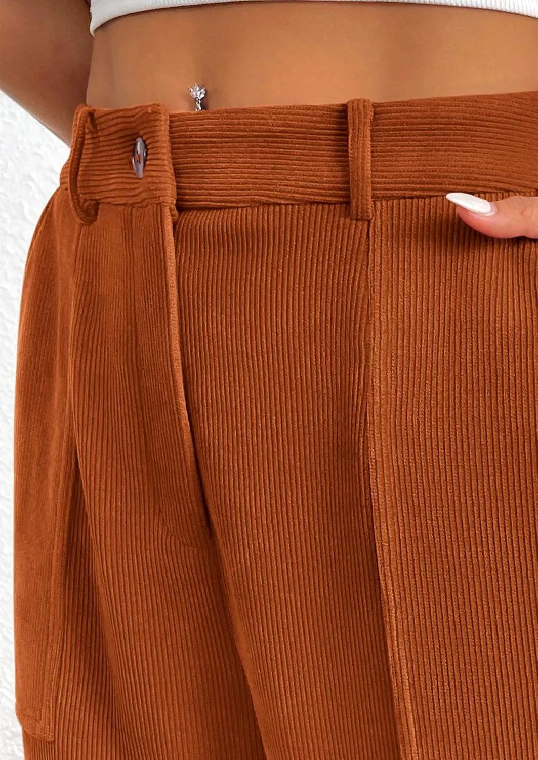 PRETTYGARDEN Women's Dressy Casual Pants Elastic High Waisted Work Office Corduroy Trouser Slacks with Pockets