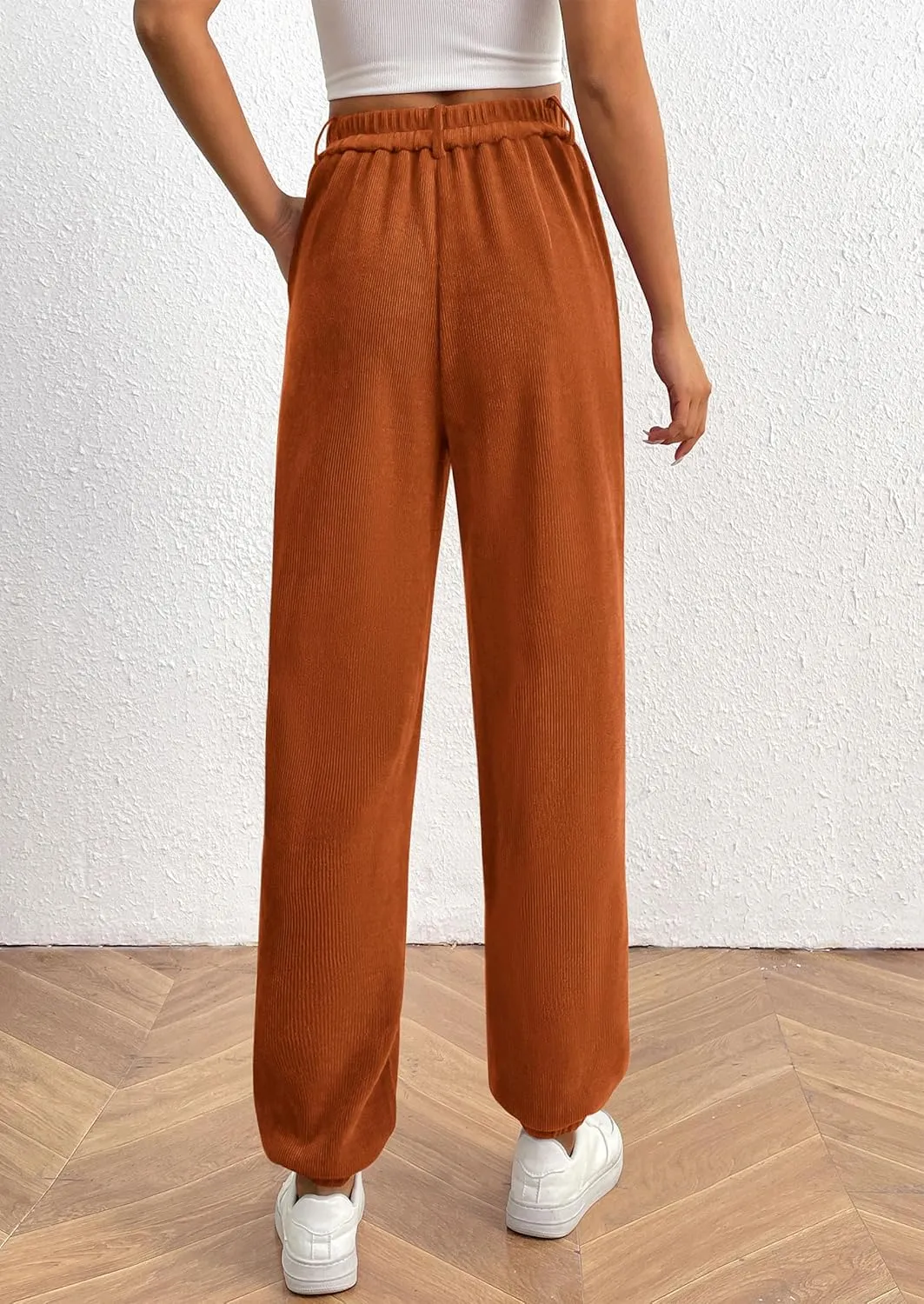 PRETTYGARDEN Women's Dressy Casual Pants Elastic High Waisted Work Office Corduroy Trouser Slacks with Pockets