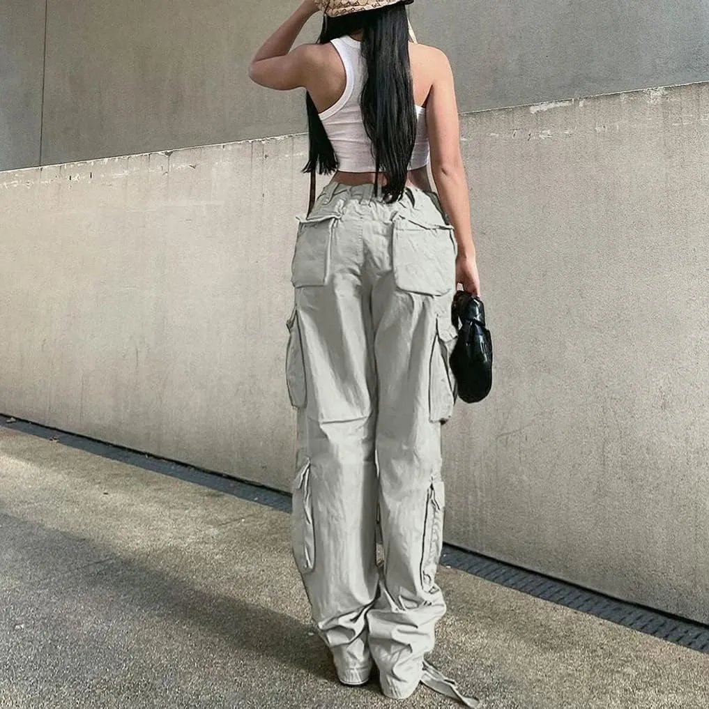 QYANGG Baggy Cargo Pants Women High Waist Pants for Women Loose Pocket Jogger Straight Wide Leg Y2K Cargo Pants