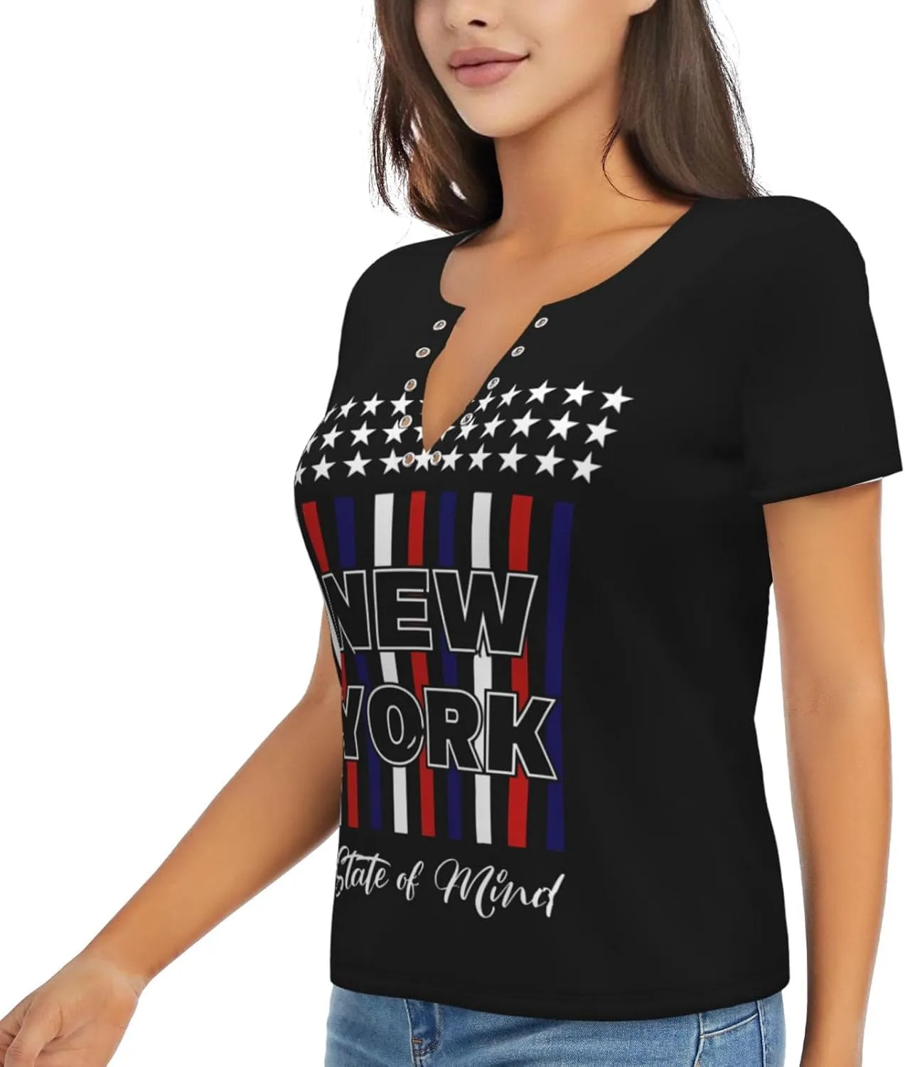 Retro American Football Womens Deep v Neck T-Shirts Short Sleeve Shirts Casual Tee Tops Slim Fit T-Shirt