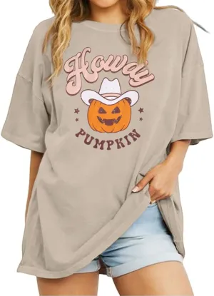 Ritatte Howdy Pumpkin Halloween Shirt Women Cute Western Country Cowgirl T-Shirt Short Sleeve Casual Oversized Tee Top