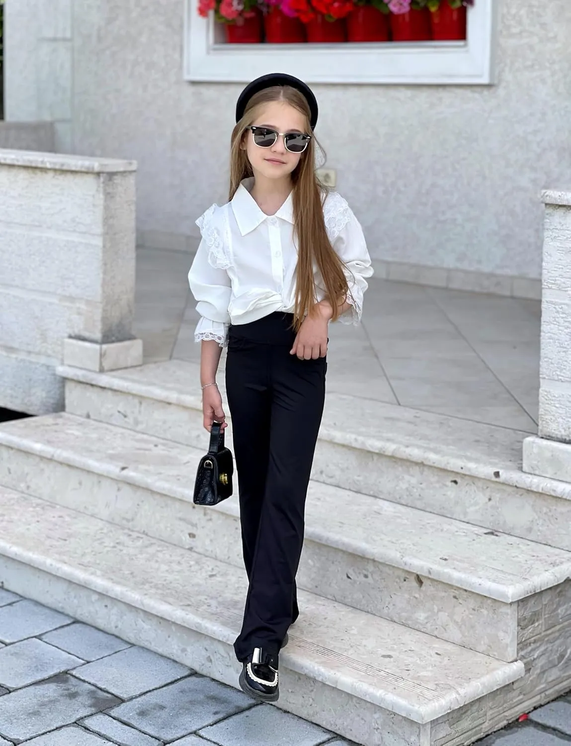 Rolanko Girls Flare Leggings Yoga Pants with Pockets Stretch Kids Bell Bottoms Wide Leg Dance Pants 4-14 Years
