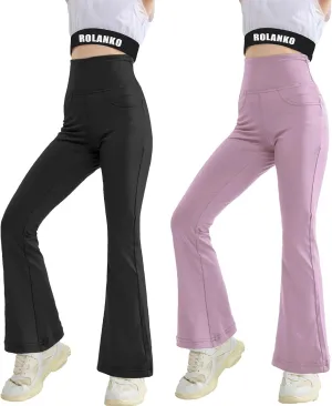 Rolanko Girls Flare Leggings Yoga Pants with Pockets Stretch Kids Bell Bottoms Wide Leg Dance Pants 4-14 Years