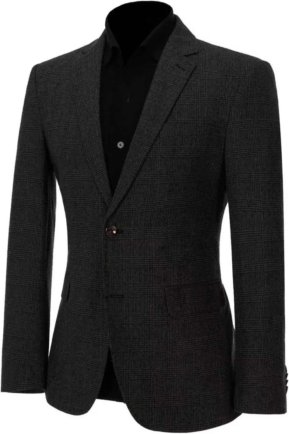 ROZU Tweed Plaid Men's Sport Coats & Blazers Wool Blend Jackets for Men Slim Fit Two Button Suit Blazer Casual Business