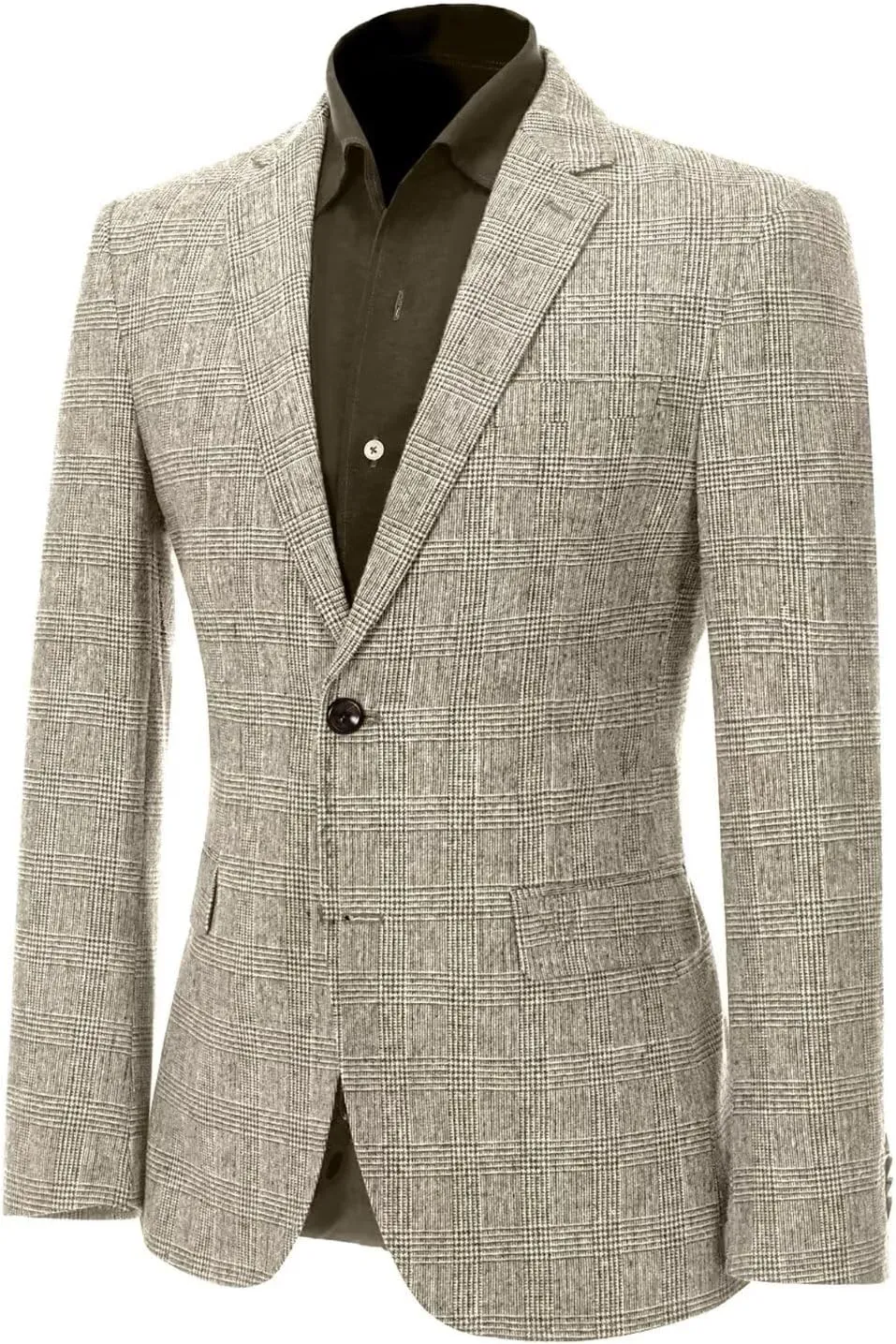 ROZU Tweed Plaid Men's Sport Coats & Blazers Wool Blend Jackets for Men Slim Fit Two Button Suit Blazer Casual Business