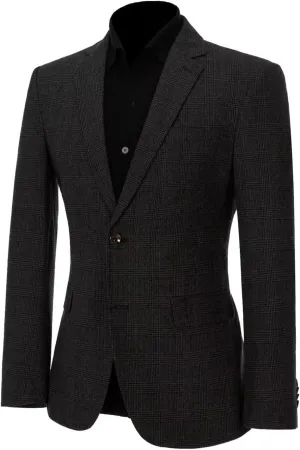 ROZU Tweed Plaid Men's Sport Coats & Blazers Wool Blend Jackets for Men Slim Fit Two Button Suit Blazer Casual Business