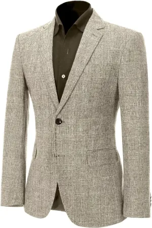 ROZU Tweed Plaid Men's Sport Coats & Blazers Wool Blend Jackets for Men Slim Fit Two Button Suit Blazer Casual Business