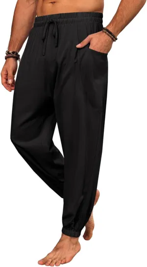 Runcati Mens Harem Pants Casual Elastic Waist Drawstring Baggy Pants Summer Hippie Hip Hop Trousers