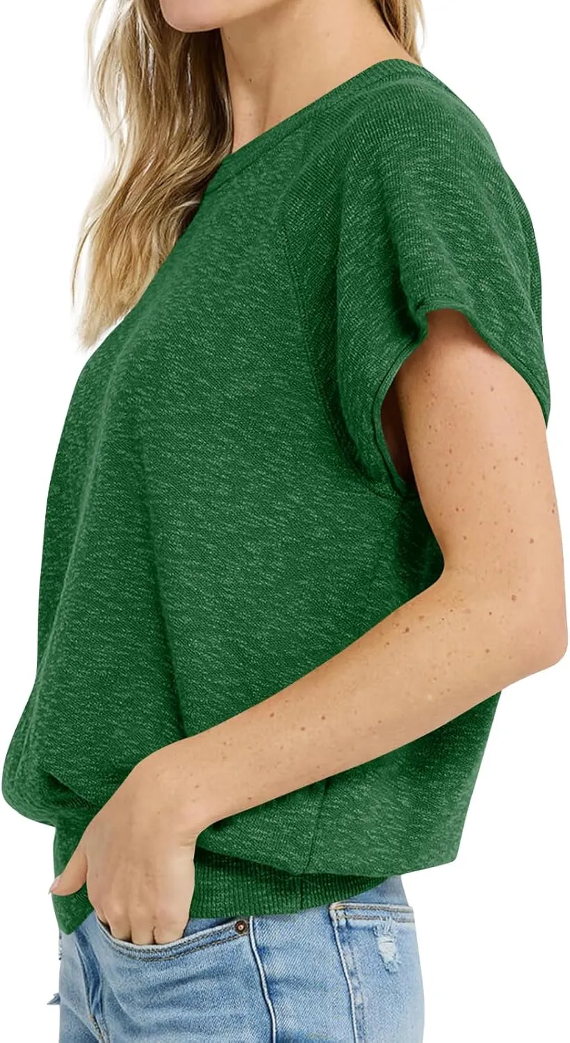 Saodimallsu Womens Short Sleeve Crewneck Sweater Summer Tops Casual Loose Knit Lightweight Basic Pullover Shirts