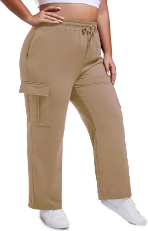SEKINO Women's Plus Size Cargo Sweatpants Casual Wide Straight Leg Pants Drawstring High Waisted Joggers Pants