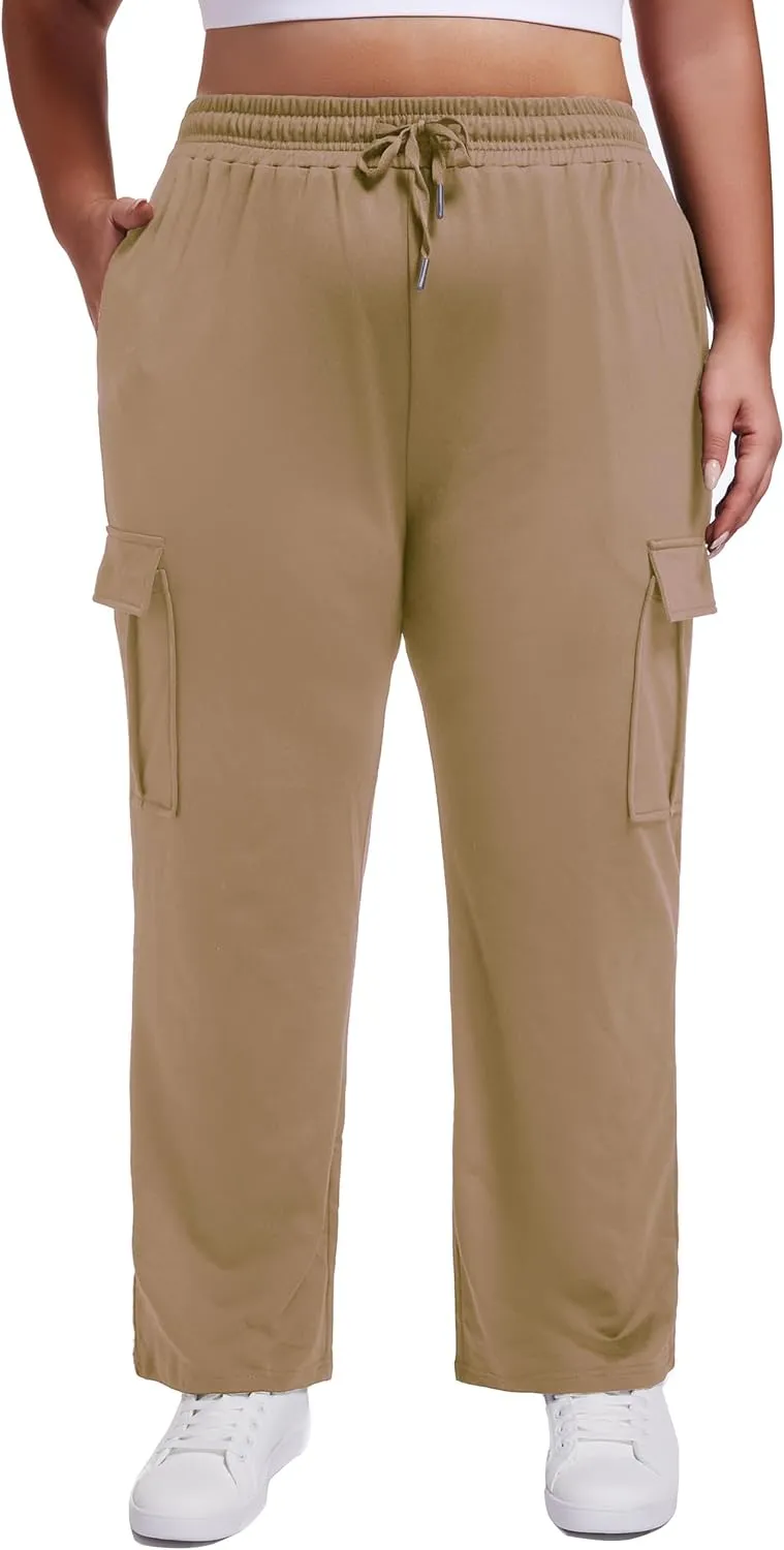 SEKINO Women's Plus Size Cargo Sweatpants Casual Wide Straight Leg Pants Drawstring High Waisted Joggers Pants
