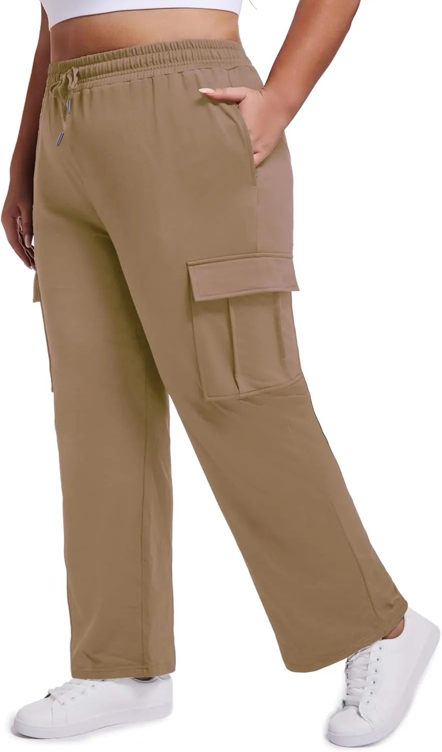 SEKINO Women's Plus Size Cargo Sweatpants Casual Wide Straight Leg Pants Drawstring High Waisted Joggers Pants